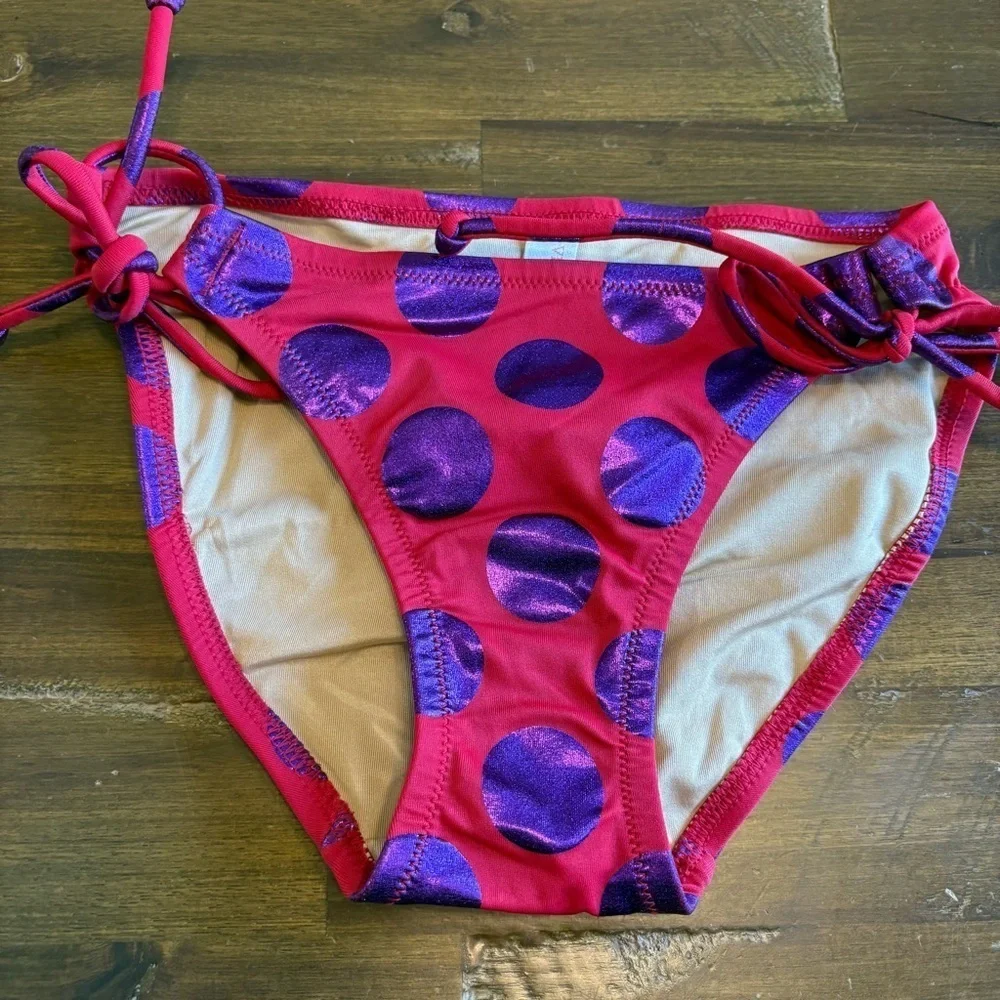 Y2K Vintage Victoria Secret Polk A Dot Bikini Bottom Foil Metallic Itty Bitty XS